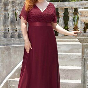 Plus Size Empire Waist Evening Dress with Short Sleeves